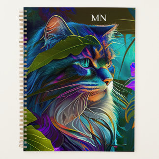 Chat néon coloré dans les fleurs tropicales IA art