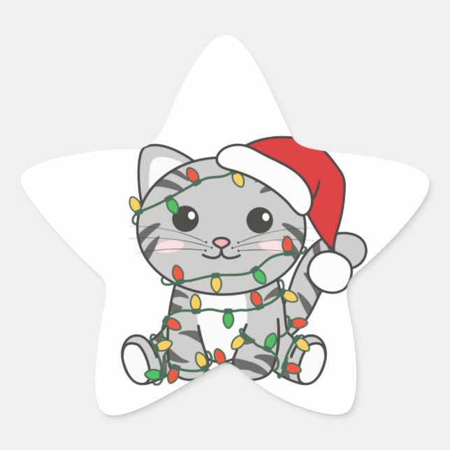 Chat Noël Animaux d'hiver Chats Étoile Sticker (Devant)
