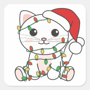 Chat Noël Animaux d'hiver Chats Sticker Carré