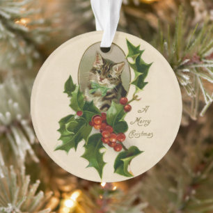 Chat Noël Joyau Holly Kitten Art antique