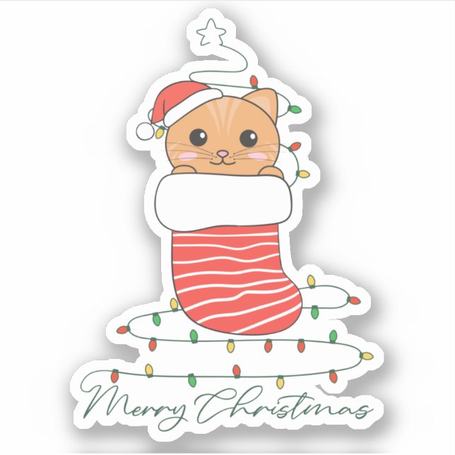 Chat Noël Neige hiver Animaux Chats Sticker (Devant)