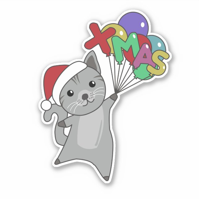 Chat Noël Neige hiver Animaux Chats Sticker (Devant)