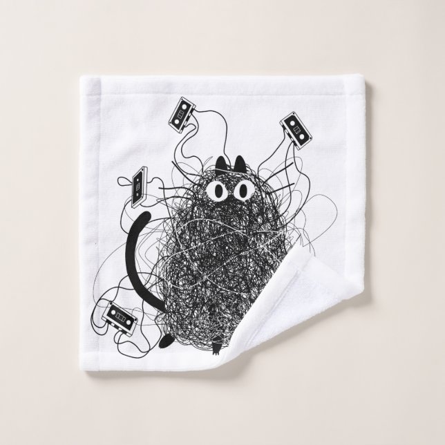 Chat noir à bande (Gant de toilette)