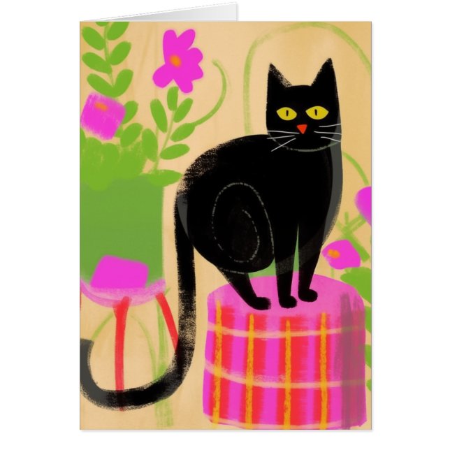 Chat Noir Adorable Avec Plantes (Devant)