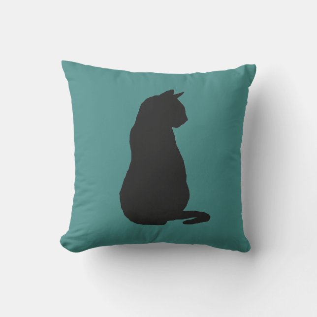Chat noir Amoureux des chats Silhouette oreiller (Recto)