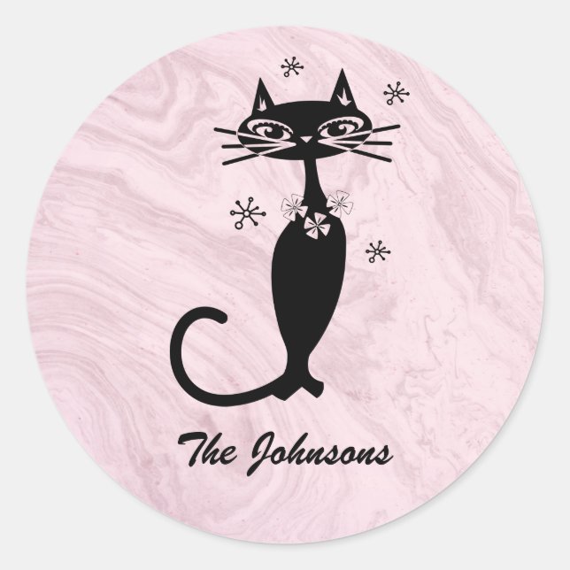 Chat noir atomique rétro Sticker personnalisé (Devant)