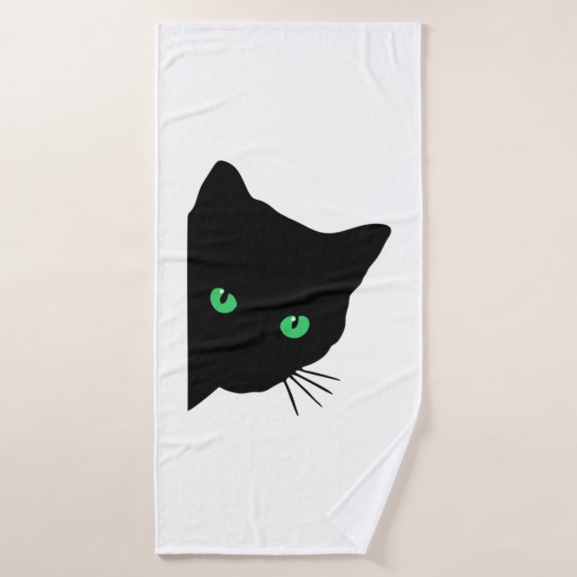 chat noir aux yeux verts (Serviette de bain)