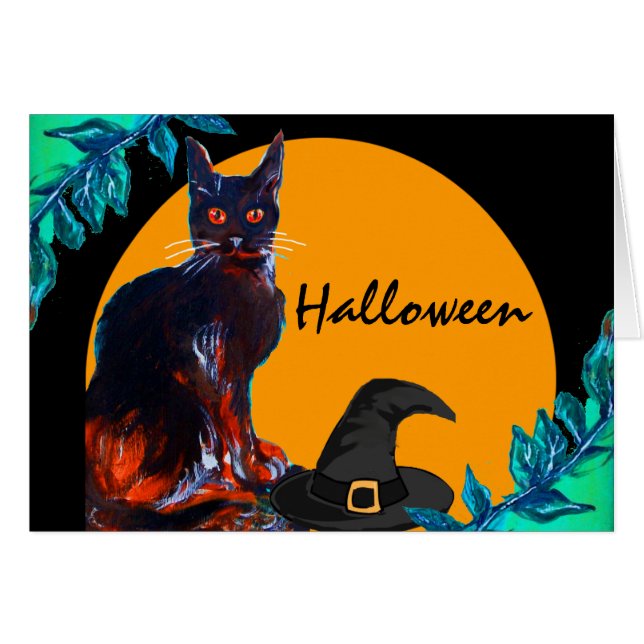 CHAT NOIR AVEC CASQUETTE WITCH, PARTI HALLOWEEN (Devant horizontal)