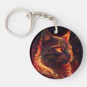 Chat noir avec feu rouge et or Aura
