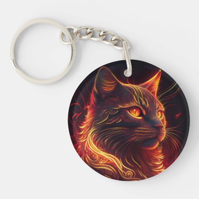 Chat noir avec feu rouge et or Aura (Devant)