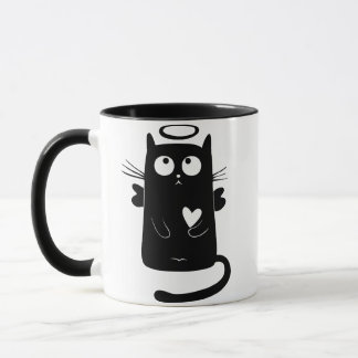 Chat noir avec la tasse de halo