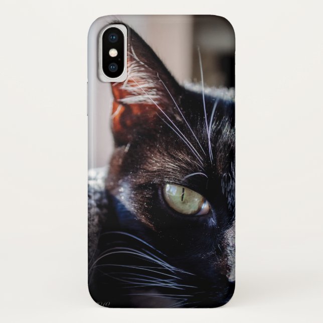 Chat noir avec le coque iphone de yeux verts (Dos)