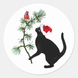 Chat noir avec Oiseau rouge dans Stickers Arbre de