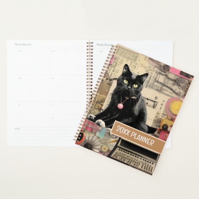Chat noir avec pattes blanches collage (Devant avec enveloppe)
