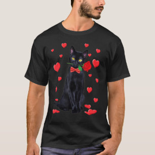 Chat Noir Avec Rose Valetines T-Shirt Chat De La S