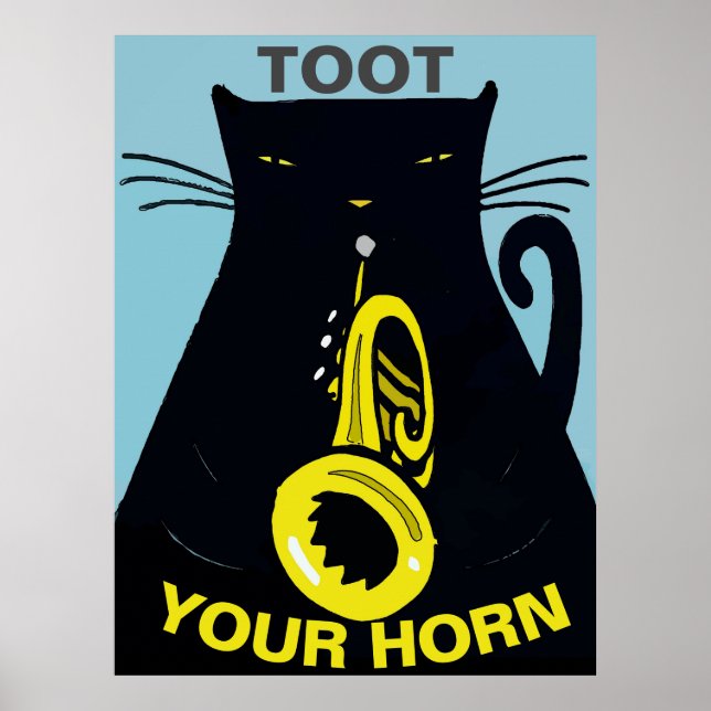 Chat noir avec trompette Poster (Devant)