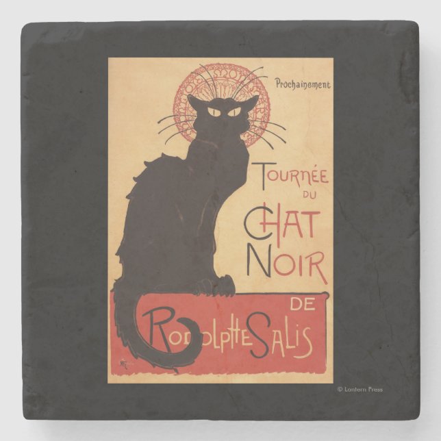 Chat Noir Cabaret Troupe Black Cat Promo Poster Stone Coaster (Front)