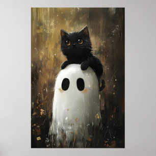 Chat noir câlinant une impression de fantôme migno