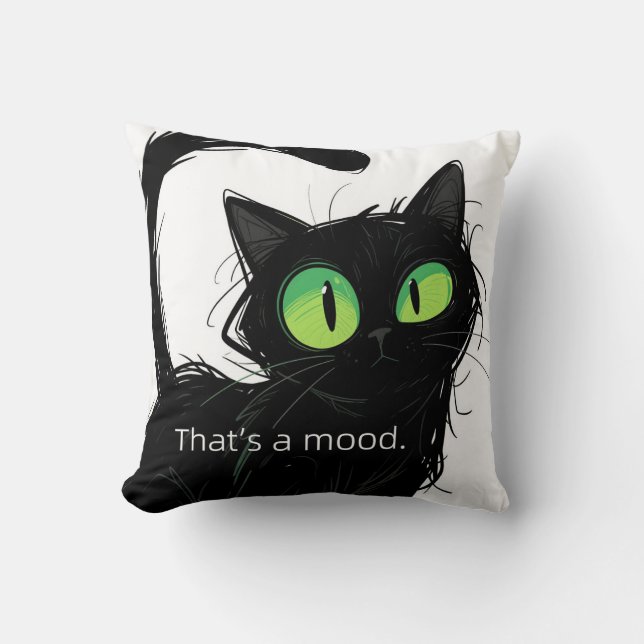 Chat noir "C'est une humeur" Coussin en polyester (Recto)