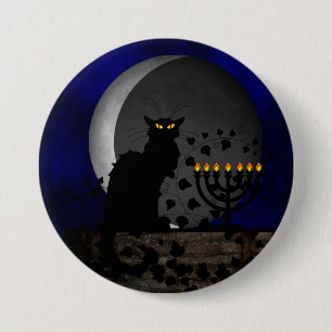 Chat Noir Chanukah with Menorah 3 Inch Round Button