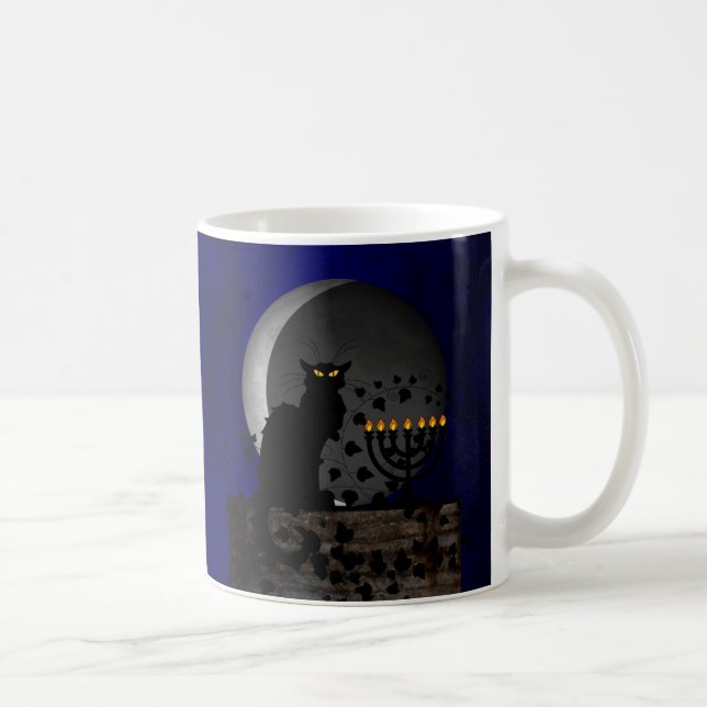 Chat Noir Chanukah with Menorah Coffee Mug (Right)