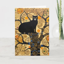 Chat noir dans l'arbre de la carte des perles d'or