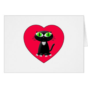 Chat noir dans le coeur rouge