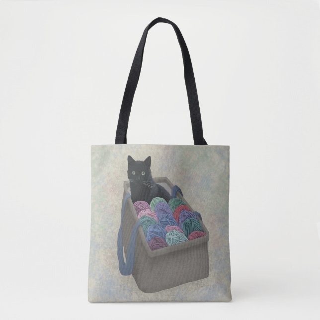Chat noir dans le Sac fourre-tout sac en fil (Devant)