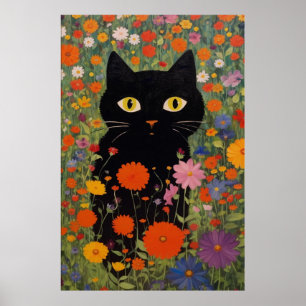 Chat Noir Dans Un Poster De Jardin