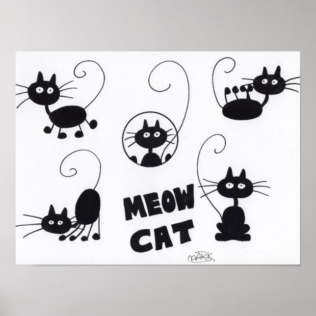 Chat noir de dessin - affiche (Devant)