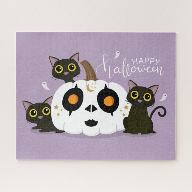  Chat noir d'Halloween et puzzle Citrouille (Horizontal)