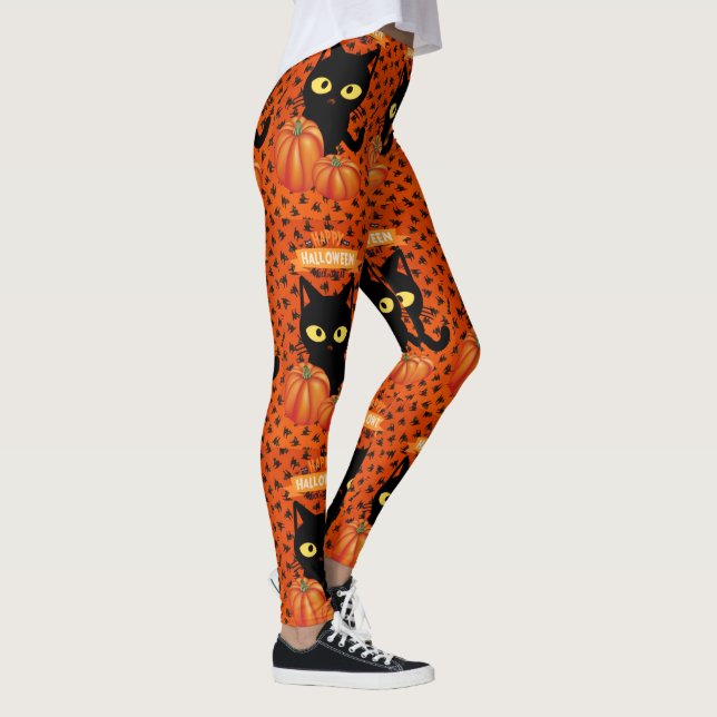 Chat noir d'Halloween, Leggings à motif orange (Droite)