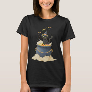 Chat noir d'Halloween vintage en T-shirt Cauldron