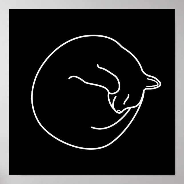 Chat noir dormant blanc sur impression noire (Devant)