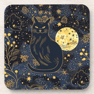 Chat noir du Dessous de verre Ciel étoilé