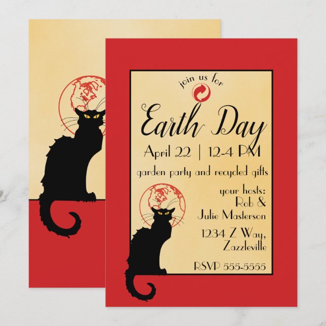 Chat Noir Earth Day Invitation (Front/Back)