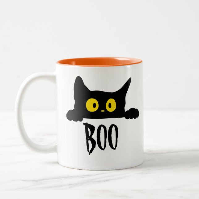 Chat noir éffrayant Boo Halloween Mug café (Gauche)