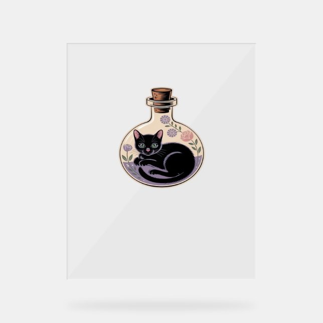 Chat noir en bouteille de potion T-shirt classique (Recto)