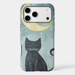 Chat noir endormi avec croissant de lune et étoile