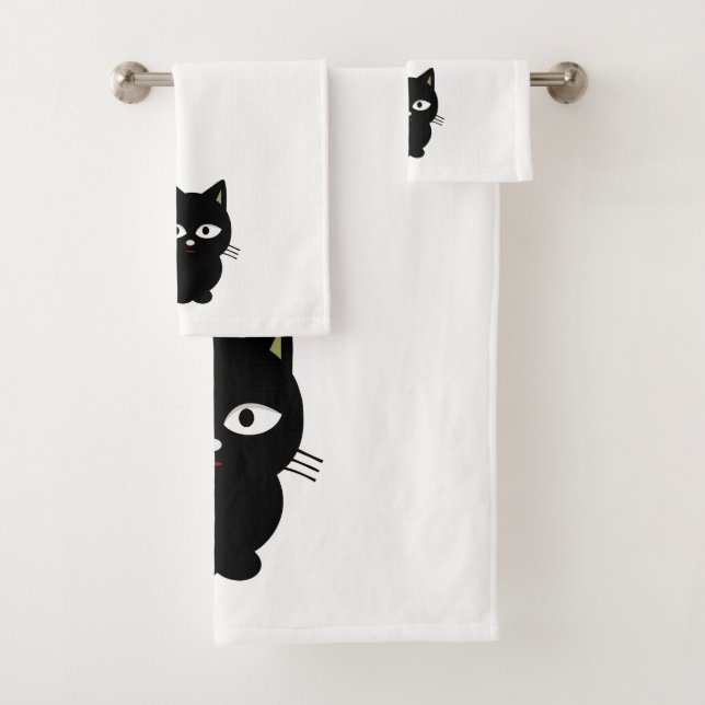 Chat noir - ensemble de serviette de salle de (En situation)