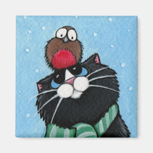 Chat noir et aimant de fête de Robin