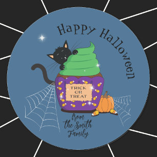 Chat noir et autocollants bleus Cupcake Halloween