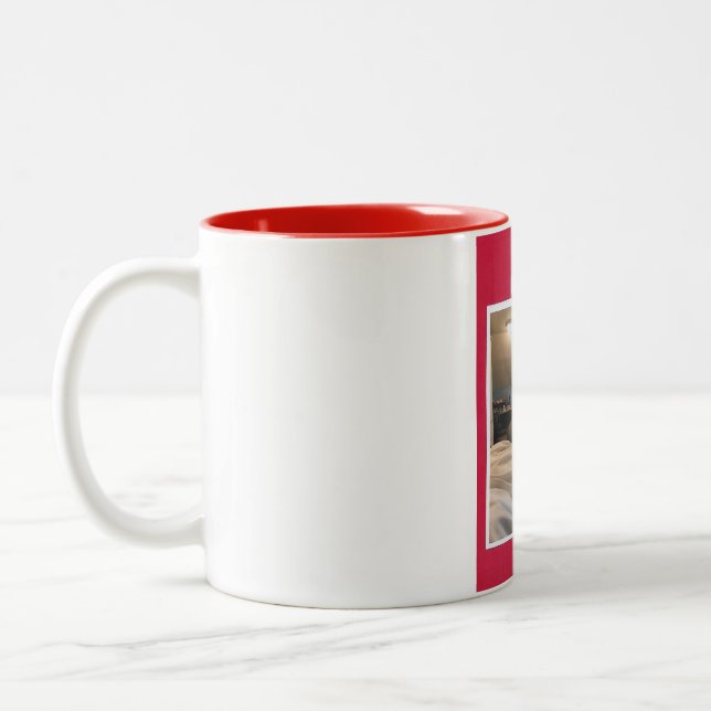 chat noir et blanc sur tasse rouge (Gauche)