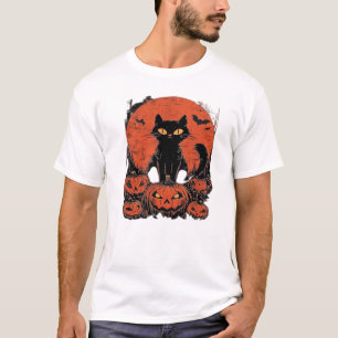 Chat noir et citrouilles � Halloween T-Shirt Art C