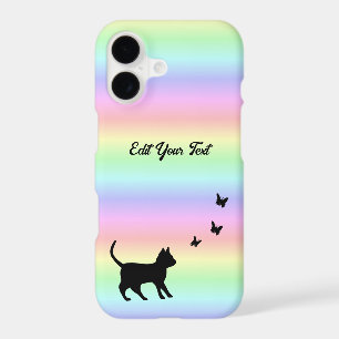 Chat noir et papillon sur arc-en-ciel