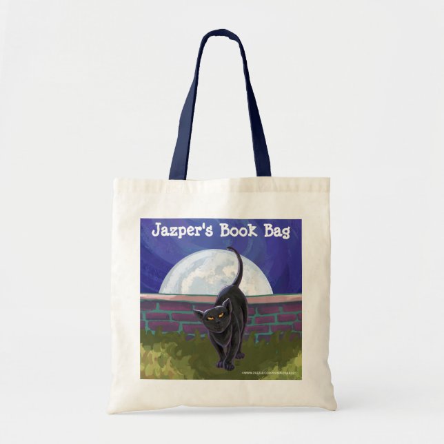 Chat noir et Pleine lune sac de livre personnalisé (Devant)