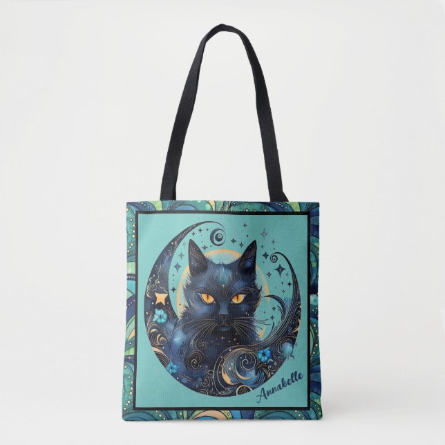 Chat noir et Sac fourre-tout de lune céleste (Devant)