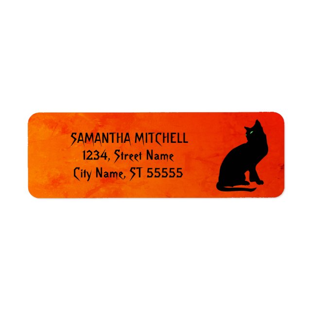 Chat noir Étiquette de adresse gothique rouge (Devant)