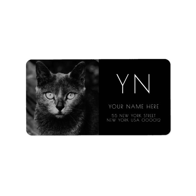 CHAT NOIR ÉTIQUETTES DE ADRESSE PHOTOGRAPHIE (Devant)