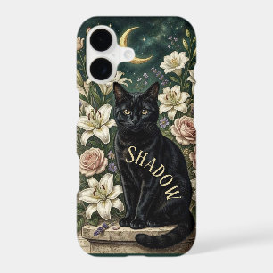 Chat noir floral antique botanique victorien Lune